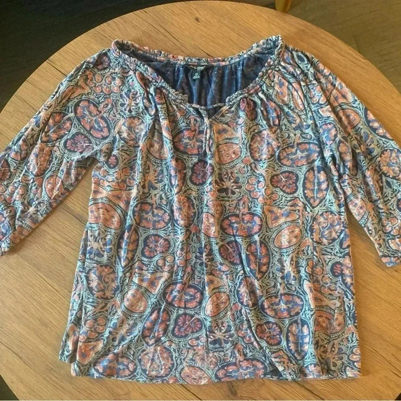 Lucky Brand Women’s Blue Multi Printed Bohemian Blouse Size 1X - Picture 1 of 7